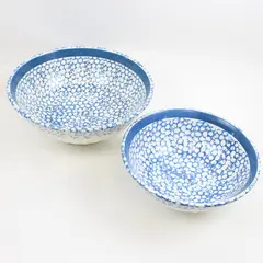 Blue White Speckled Enamelware Nesting Decorative/Mixing Bowls Set of 2