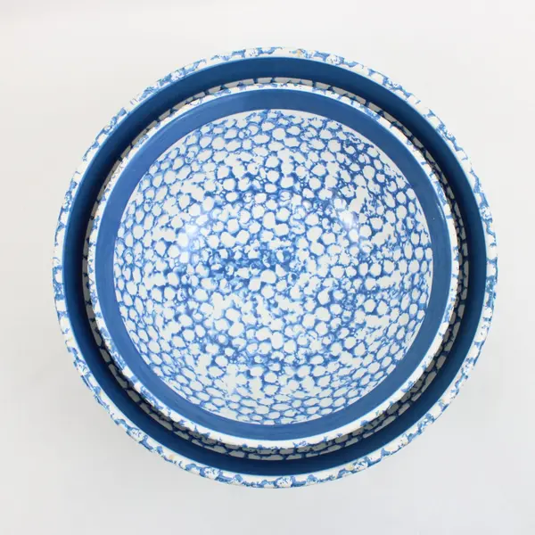 Blue White Speckled Enamelware Nesting Decorative/Mixing Bowls Set of 2