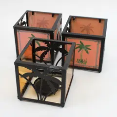 Stained Glass Palm Tree Square Votive Candle Holders 3 Pc Set