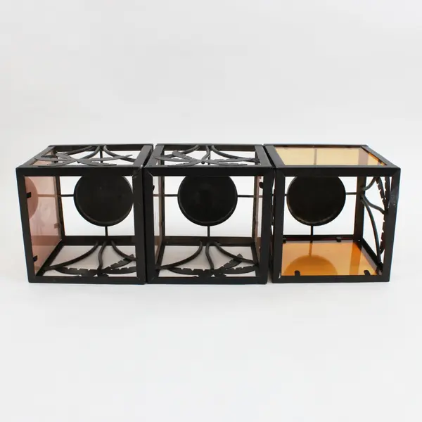 Stained Glass Palm Tree Square Votive Candle Holders 3 Pc Set