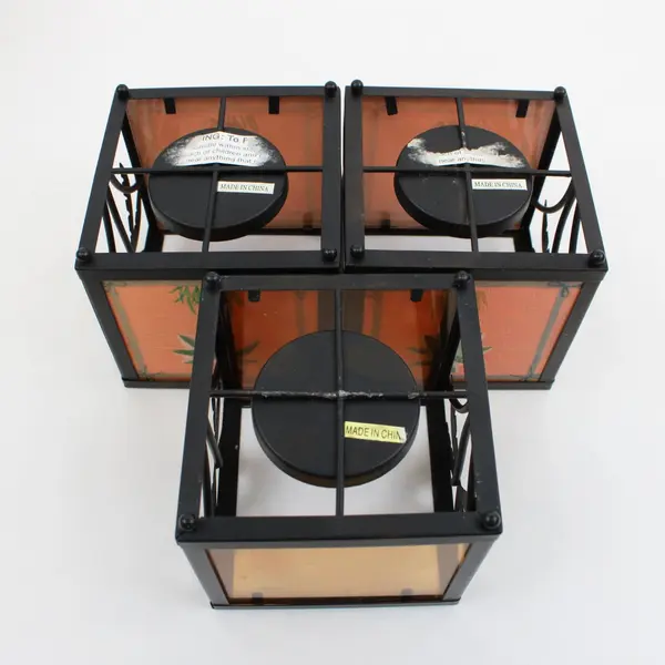 Stained Glass Palm Tree Square Votive Candle Holders 3 Pc Set
