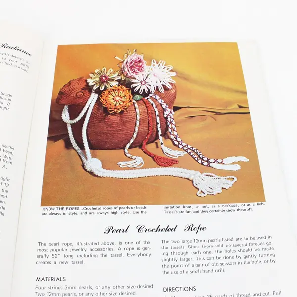 Vintage 1971 Bead & Pearl Jewelry Craft Book Macramé Crochet Two-Needle Patterns