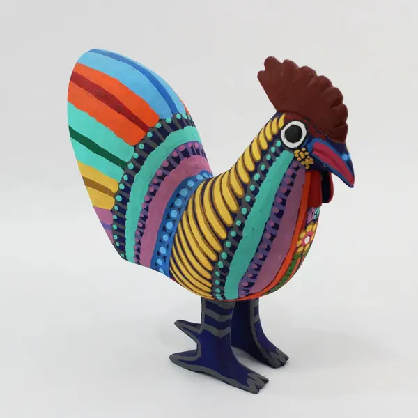 Hand-Carved Mexican Folk Art Oaxacan Alebrije Rooster Figurine Signed Carmelo