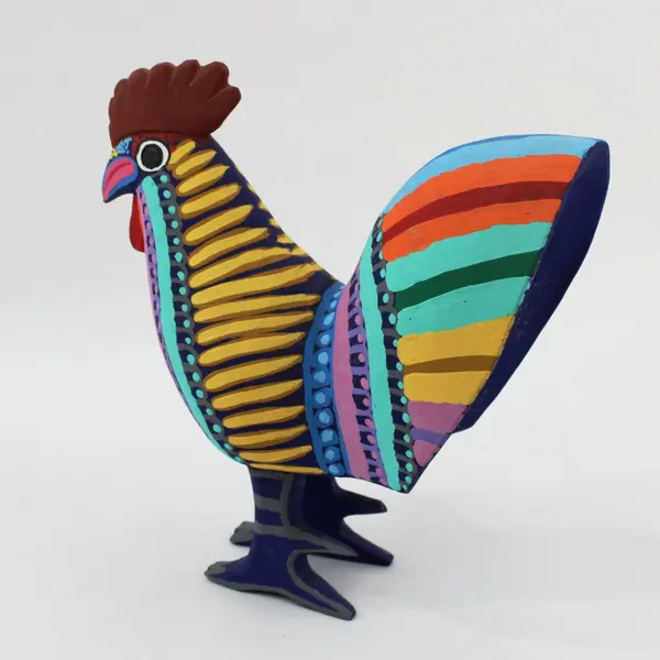 Hand-Carved Mexican Folk Art Oaxacan Alebrije Rooster Figurine Signed Carmelo