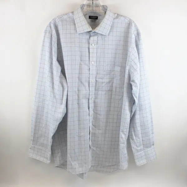 Van Heusen Signature Men's Regular Fit Non-Iron White Plaid Dress Shirt XL 34/35