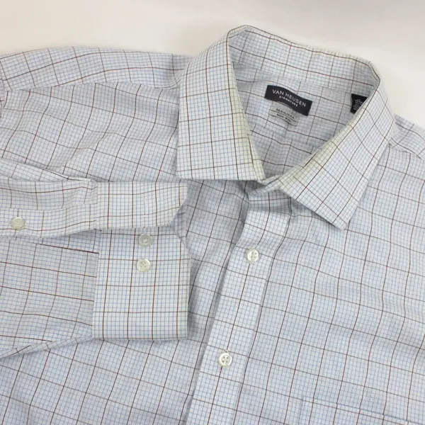 Van Heusen Signature Men's Regular Fit Non-Iron White Plaid Dress Shirt XL 34/35