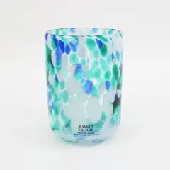 Market Square Confetti Glass Votive Candle Holder/ Cup Blue Green White Kitchen