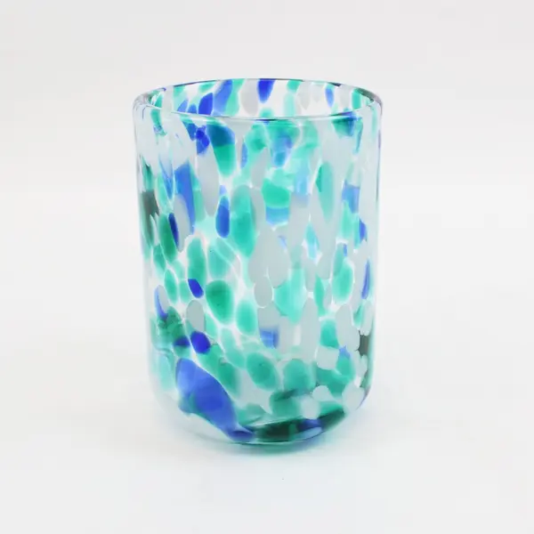 Market Square Confetti Glass Votive Candle Holder/ Cup Blue Green White Kitchen