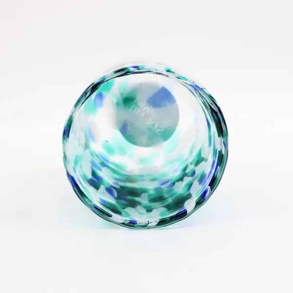 Market Square Confetti Glass Votive Candle Holder/ Cup Blue Green White Kitchen