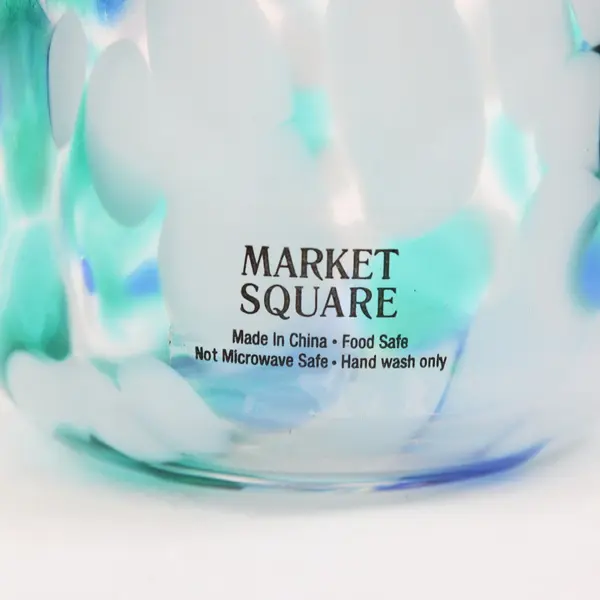 Market Square Confetti Glass Votive Candle Holder/ Cup Blue Green White Kitchen
