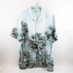 Tommy Bahama Men's XL Light Blue Palm Tree Tropical Button-Down Shirt 100% Linen