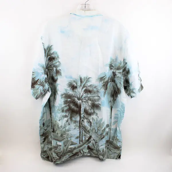 Tommy Bahama Men's XL Light Blue Palm Tree Tropical Button-Down Shirt 100% Linen