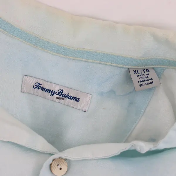 Tommy Bahama Men's XL Light Blue Palm Tree Tropical Button-Down Shirt 100% Linen