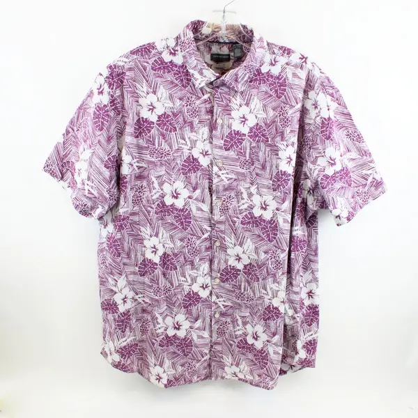 Van Heusen Air Classic Fit Men's White Purple Tropical Shirt Size XL/17-17.5