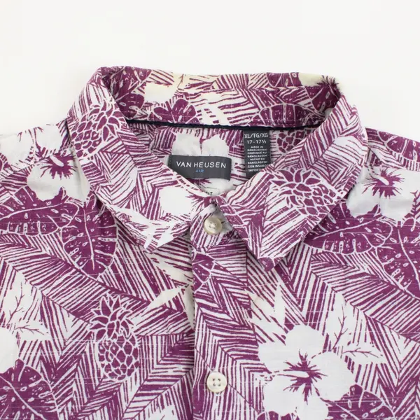 Van Heusen Air Classic Fit Men's White Purple Tropical Shirt Size XL/17-17.5