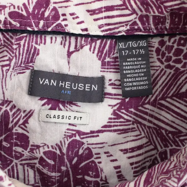 Van Heusen Air Classic Fit Men's White Purple Tropical Shirt Size XL/17-17.5