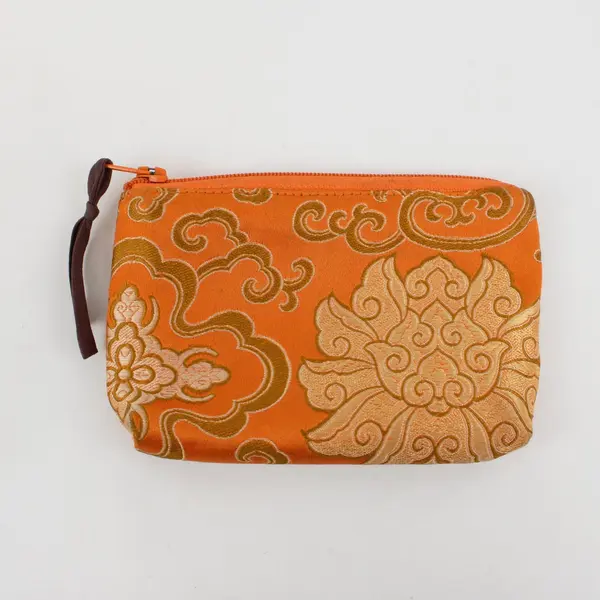 Forgotten Shanghai Silk Coin Purse Jewelry Pouch Peach Gold Floral