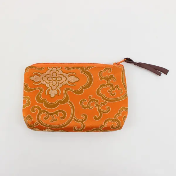 Forgotten Shanghai Silk Coin Purse Jewelry Pouch Peach Gold Floral