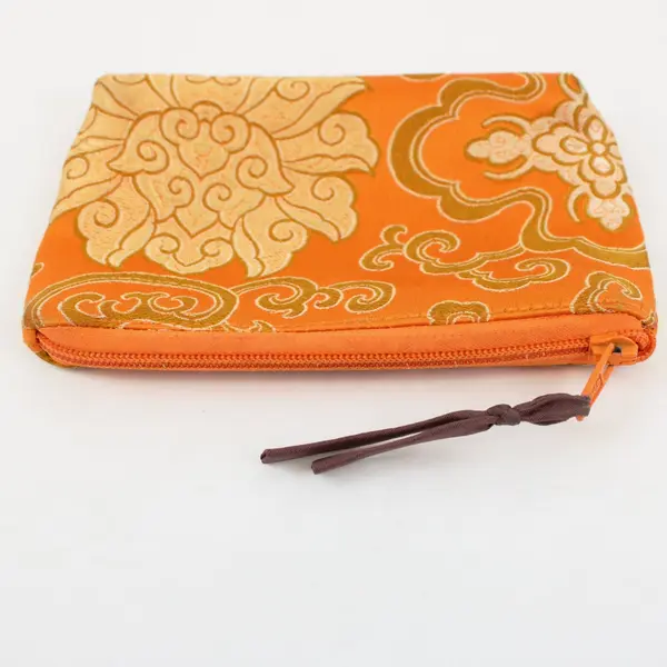 Forgotten Shanghai Silk Coin Purse Jewelry Pouch Peach Gold Floral