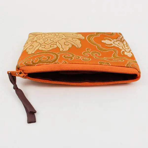 Forgotten Shanghai Silk Coin Purse Jewelry Pouch Peach Gold Floral