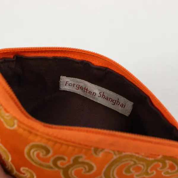Forgotten Shanghai Silk Coin Purse Jewelry Pouch Peach Gold Floral