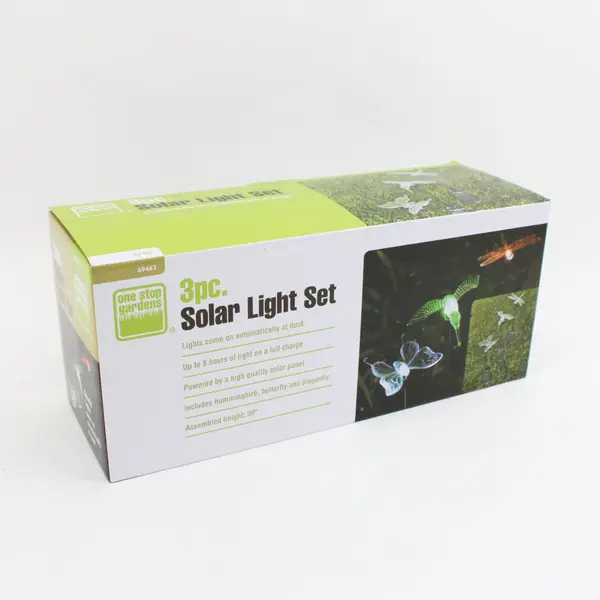 One Stop Gardens 3pc Solar Light Set Hummingbird Butterfly Dragonfly