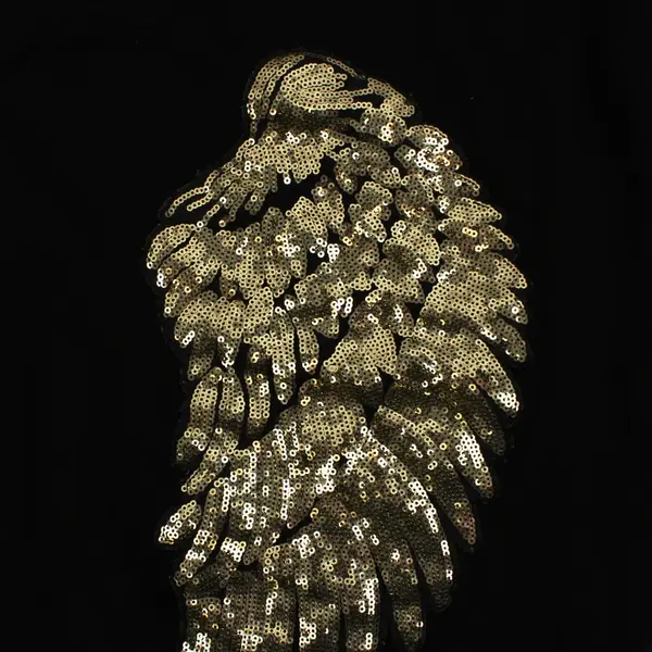 SHEIN Women's Black V-Neck Gold Sequin Angel Wings Sweater XL