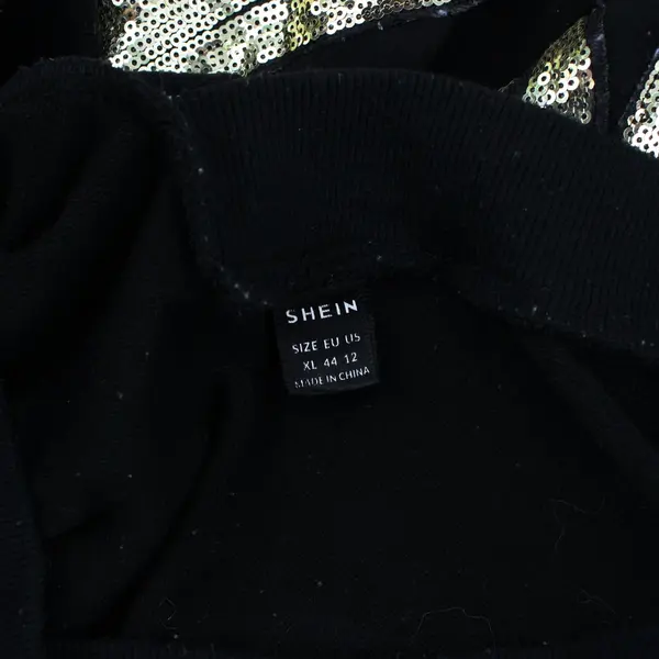 SHEIN Women's Black V-Neck Gold Sequin Angel Wings Sweater XL