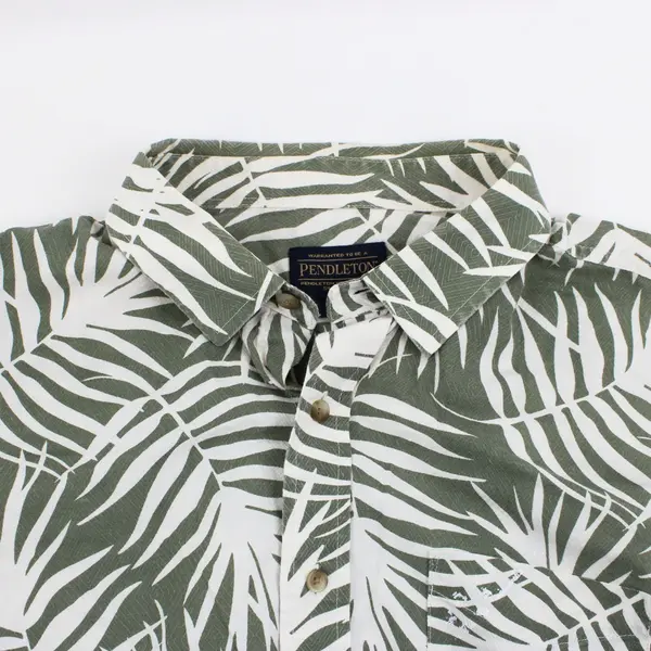 Pendleton Men's XL Green White Palm Leaf Print Short Sleeve Shirt 100% Cotton