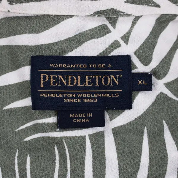 Pendleton Men's XL Green White Palm Leaf Print Short Sleeve Shirt 100% Cotton