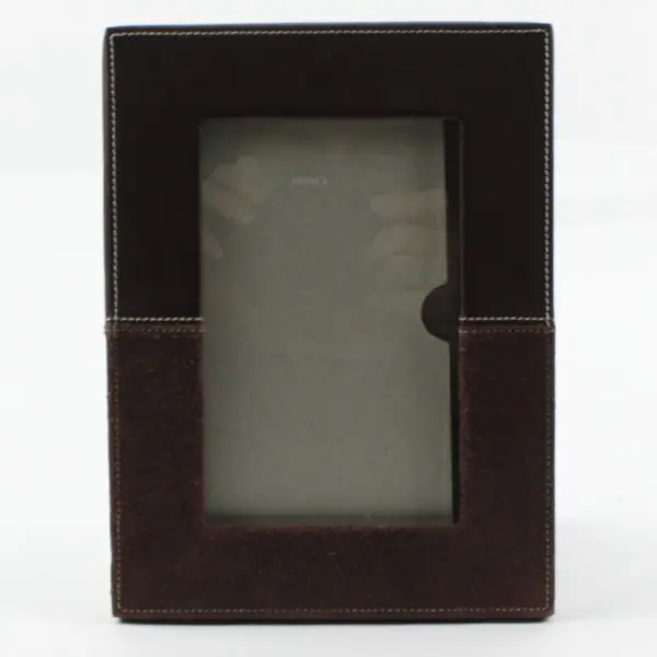 Milano Brown Leather 4x6 Tabletop Picture Frame Stitched Vertical