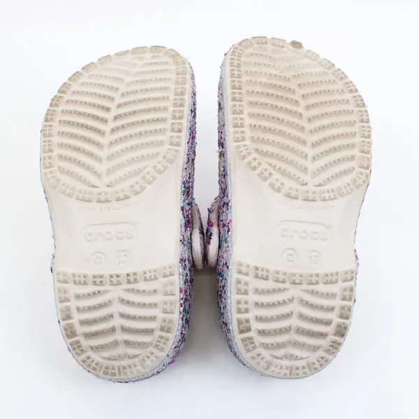 Crocs Toddler Girls Classic Glitter Clog Silver with Multicolor Glitter Size 10