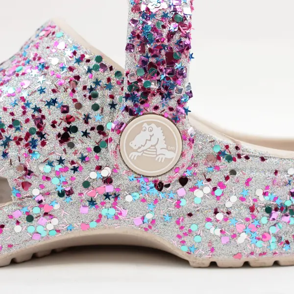 Crocs Toddler Girls Classic Glitter Clog Silver with Multicolor Glitter Size 10