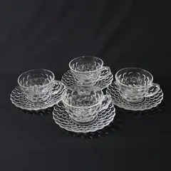 Set Of 4 MCM Anchor Hocking Clear Bubble Pattern Cups And Saucers