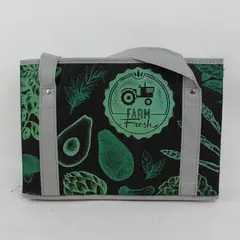 Farm Fresh Reusable Grocery Tote Bag Box Style Teal Vegetable Print