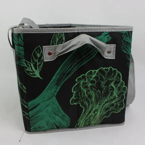 Farm Fresh Reusable Grocery Tote Bag Box Style Teal Vegetable Print