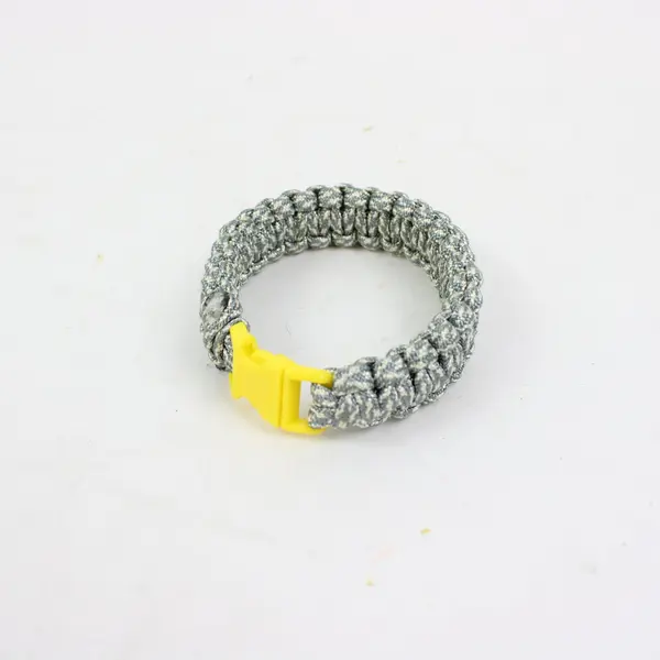 Paracord Survival Bracelet Cobra Weave Gray Camouflage Yellow Clasp