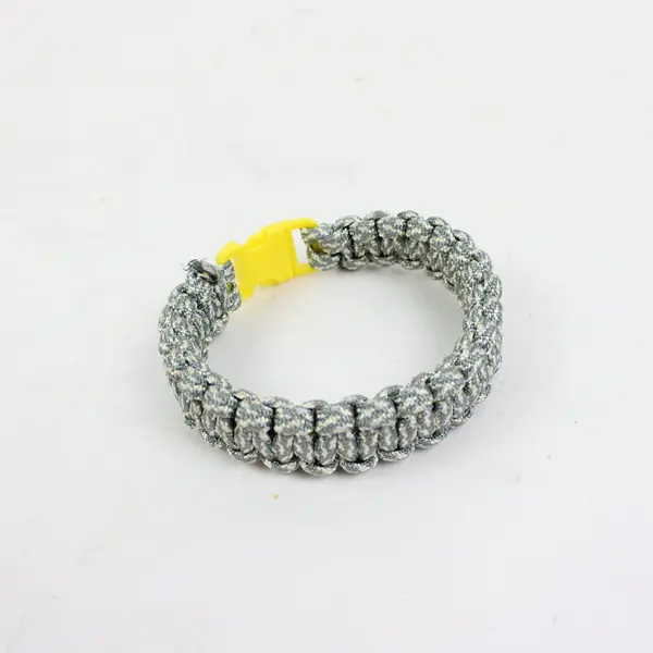 Paracord Survival Bracelet Cobra Weave Gray Camouflage Yellow Clasp