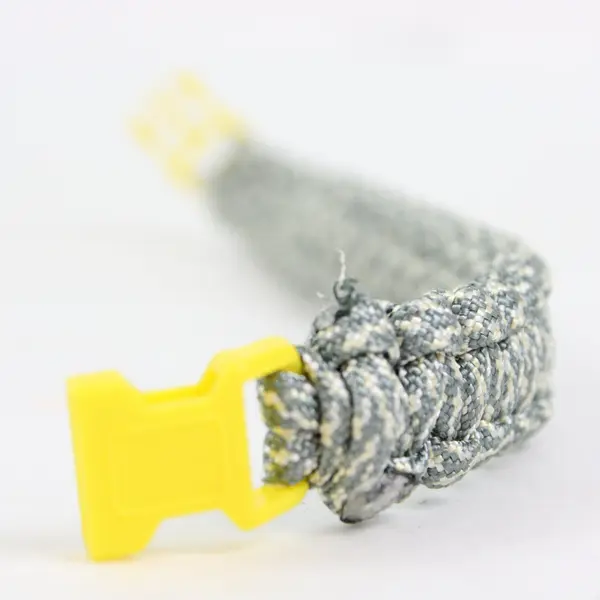 Paracord Survival Bracelet Cobra Weave Gray Camouflage Yellow Clasp