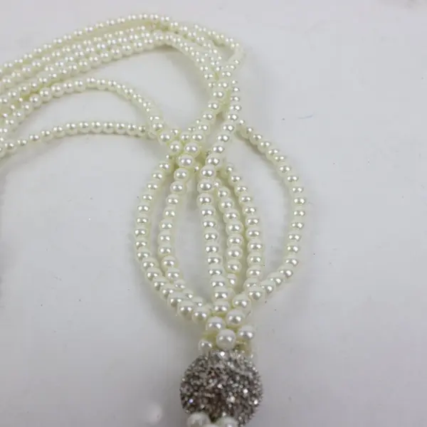 Multi-Strand Faux Pearl Necklace Cream Beads Textured Center Accent