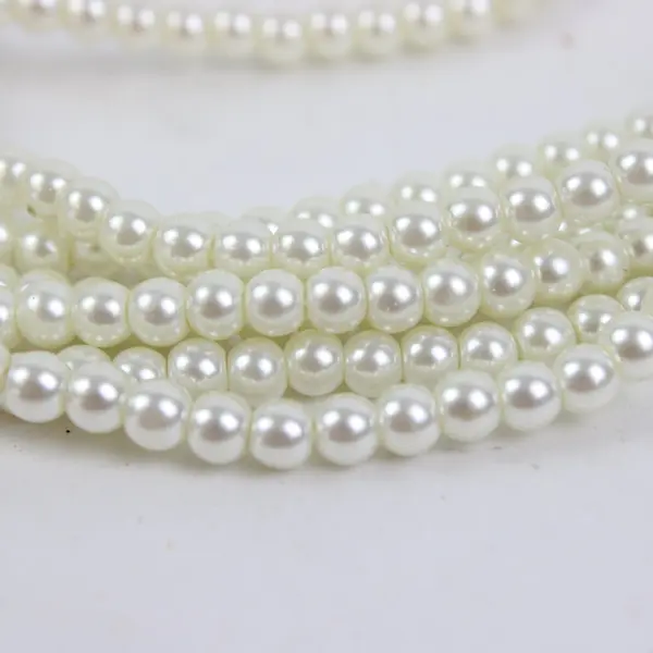 Multi-Strand Faux Pearl Necklace Cream Beads Textured Center Accent