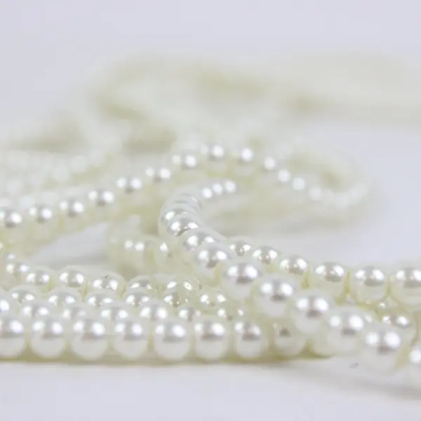 Multi-Strand Faux Pearl Necklace Cream Beads Textured Center Accent