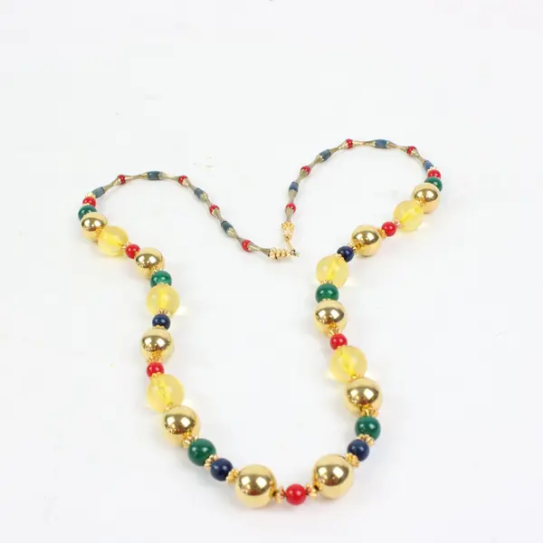 Multicolor Gold-Tone Jewel-Tone Beaded Necklace Statement