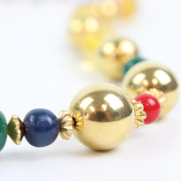 Multicolor Gold-Tone Jewel-Tone Beaded Necklace Statement