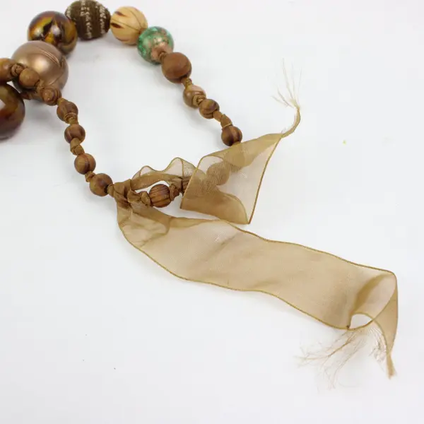 Unbranded Chunky Brown Multicolor Mixed-Bead Boho Statement Necklace
