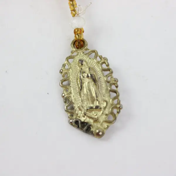 Rosary Necklace Multicolor Beads Religious Medal Gold Tone 17 Inch