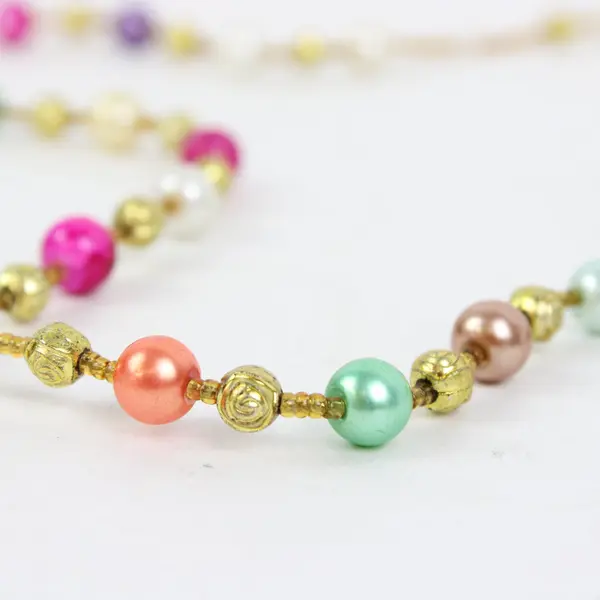 Rosary Necklace Multicolor Beads Religious Medal Gold Tone 17 Inch