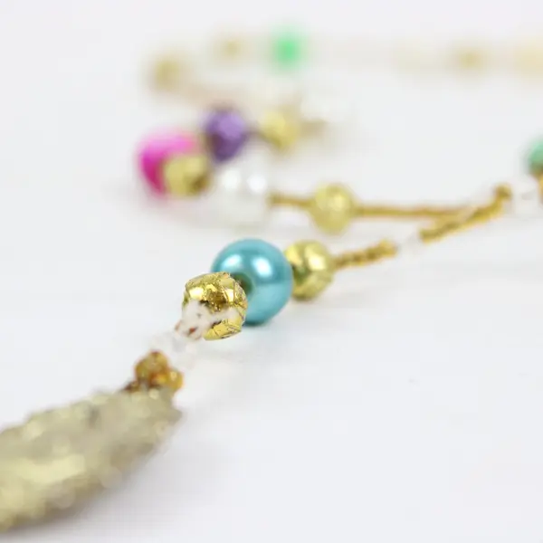Rosary Necklace Multicolor Beads Religious Medal Gold Tone 17 Inch