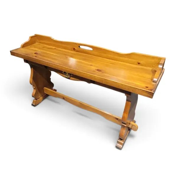 Vintage Rustic Wooden Tray Top Table Bench Stand Raised Carved - Local Pickup 