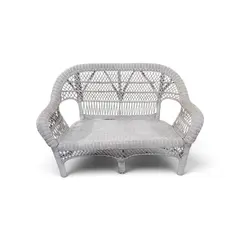 Vintage White Wicker Rattan Loveseat Cottage Patio Furniture - Local Pickup Only